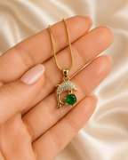 Gold-Plated Green Crystal Dolphin Pendant Necklace