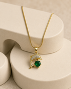 Gold-Plated Green Crystal Dolphin Pendant Necklace