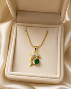 Gold-Plated Green Crystal Dolphin Pendant Necklace