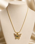 Gold-Plated Multicolour Crystal Butterfly Pendant Necklace