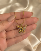 Gold-Plated Multicolour Crystal Butterfly Pendant Necklace