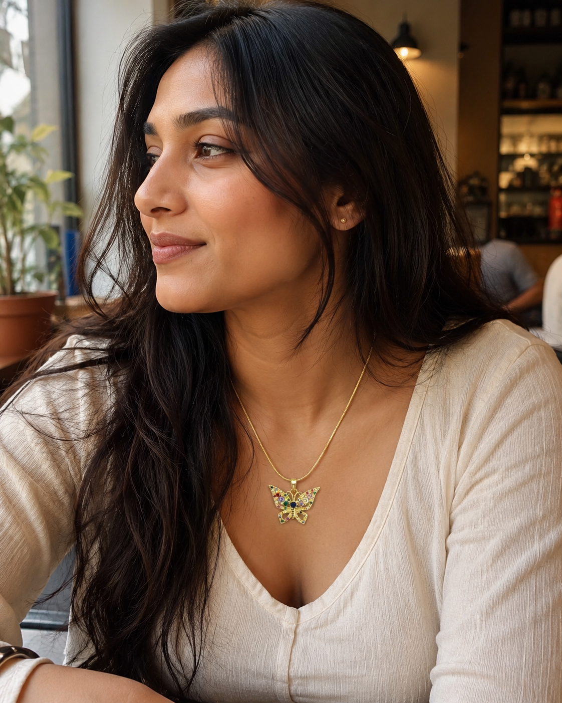 Gold-Plated Multicolour Crystal Butterfly Pendant Necklace