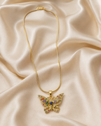 Gold-Plated Multicolour Crystal Butterfly Pendant Necklace