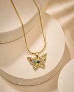 Gold-Plated Multicolour Crystal Butterfly Pendant Necklace