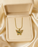 Gold-Plated Multicolour Crystal Butterfly Pendant Necklace