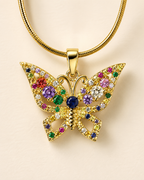 Gold-Plated Multicolour Crystal Butterfly Pendant Necklace