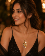 Gold-Plated Double Dolphin Heart Crystal Pendant Necklace