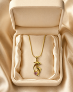 Gold-Plated Double Dolphin Heart Crystal Pendant Necklace