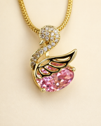 Gold-Plated Pink Crystal Swan Pendant Necklace