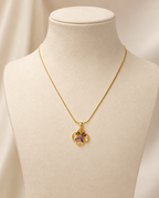 Gold-Plated Multicolour Crystal Floral Clover Pendant Necklace