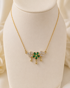 Gold-Plated Green Crystal Floral Drop Necklace