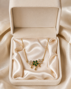 Gold-Plated Green Crystal Floral Drop Necklace