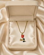 Gold-Plated Red Rose Pendant Necklace with Crystal Floral Accent for Women