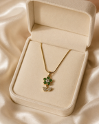 Gold-Plated Green Crystal Flower Pendant Necklace with Sparkling Leaves