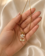 Gold-Plated Pearl Flower Pendant Necklace with Crystal Leaves