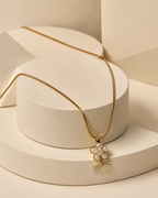 Gold-Plated Pearl Flower Pendant Necklace with Crystal Leaves