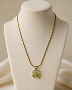 Gold-Plated Light Green Four-Leaf Clover Pendant Necklace