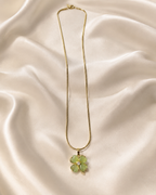 Gold-Plated Light Green Four-Leaf Clover Pendant Necklace