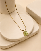 Gold-Plated Light Green Four-Leaf Clover Pendant Necklace