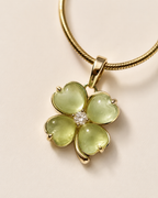 Gold-Plated Light Green Four-Leaf Clover Pendant Necklace