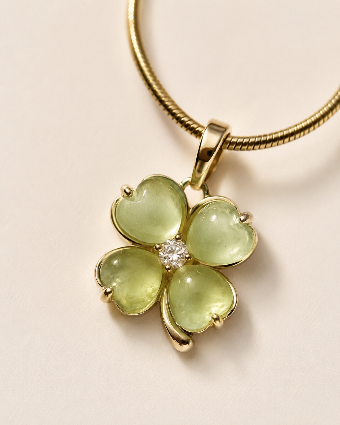 Gold-Plated Light Green Four-Leaf Clover Pendant Necklace