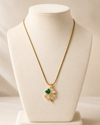 Gold-Plated Green Heart Crystal Four-Leaf Clover Pendant Necklace