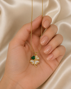 Gold-Plated Green Heart Crystal Four-Leaf Clover Pendant Necklace