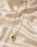 Gold-Plated Green Heart Crystal Four-Leaf Clover Pendant Necklace