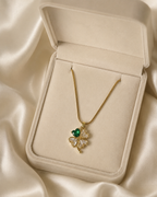 Gold-Plated Green Heart Crystal Four-Leaf Clover Pendant Necklace
