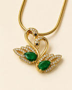 Gold-Plated Green Crystal Double Swan Love Pendant Necklace