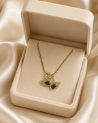 Gold-Plated Green Crystal Double Swan Love Pendant Necklace