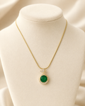 Gold-Plated Green Crystal Teardrop Pendant Necklace with Butterfly Accent