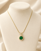 Gold-Plated Green Crystal Teardrop Pendant Necklace with Butterfly Accent