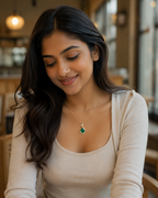 Gold-Plated Green Crystal Teardrop Pendant Necklace with Butterfly Accent