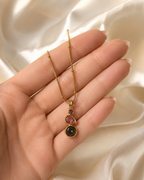 Gold-Plated Multicolour Three-Stone Drop Pendant Necklace