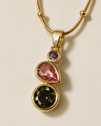 Gold-Plated Multicolour Three-Stone Drop Pendant Necklace