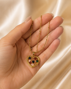 Gold-Plated Multicolour Crystal Open Heart Pendant Necklace