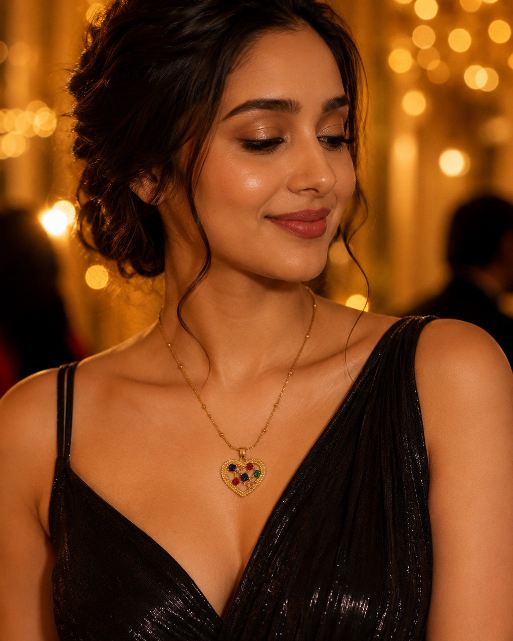 Gold-Plated Multicolour Crystal Open Heart Pendant Necklace