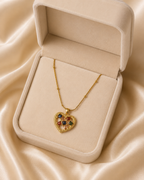 Gold-Plated Multicolour Crystal Open Heart Pendant Necklace