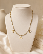 Gold-Plated Geometric Oval Charm Link Chain Necklace
