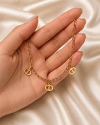 Gold-Plated Geometric Oval Charm Link Chain Necklace