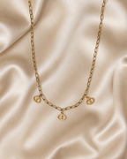 Gold-Plated Geometric Oval Charm Link Chain Necklace