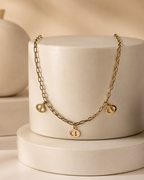 Gold-Plated Geometric Oval Charm Link Chain Necklace