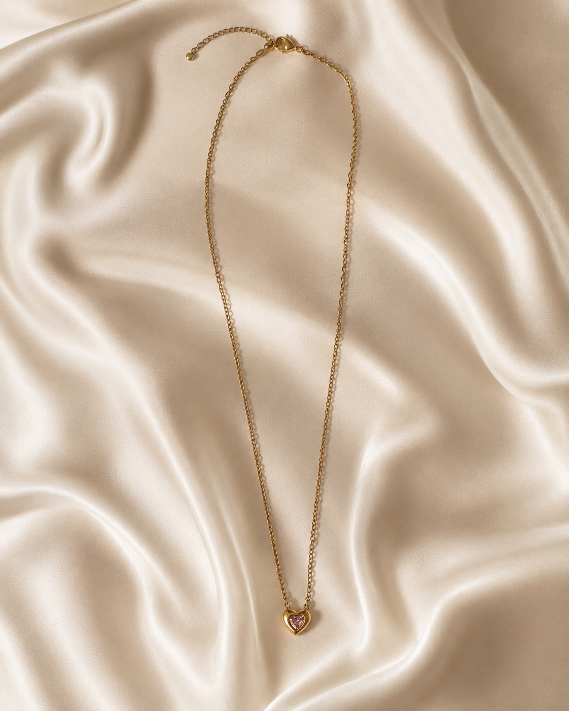 Gold-Plated Pink Crystal Heart Necklace