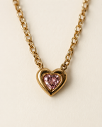 Gold-Plated Pink Crystal Heart Necklace