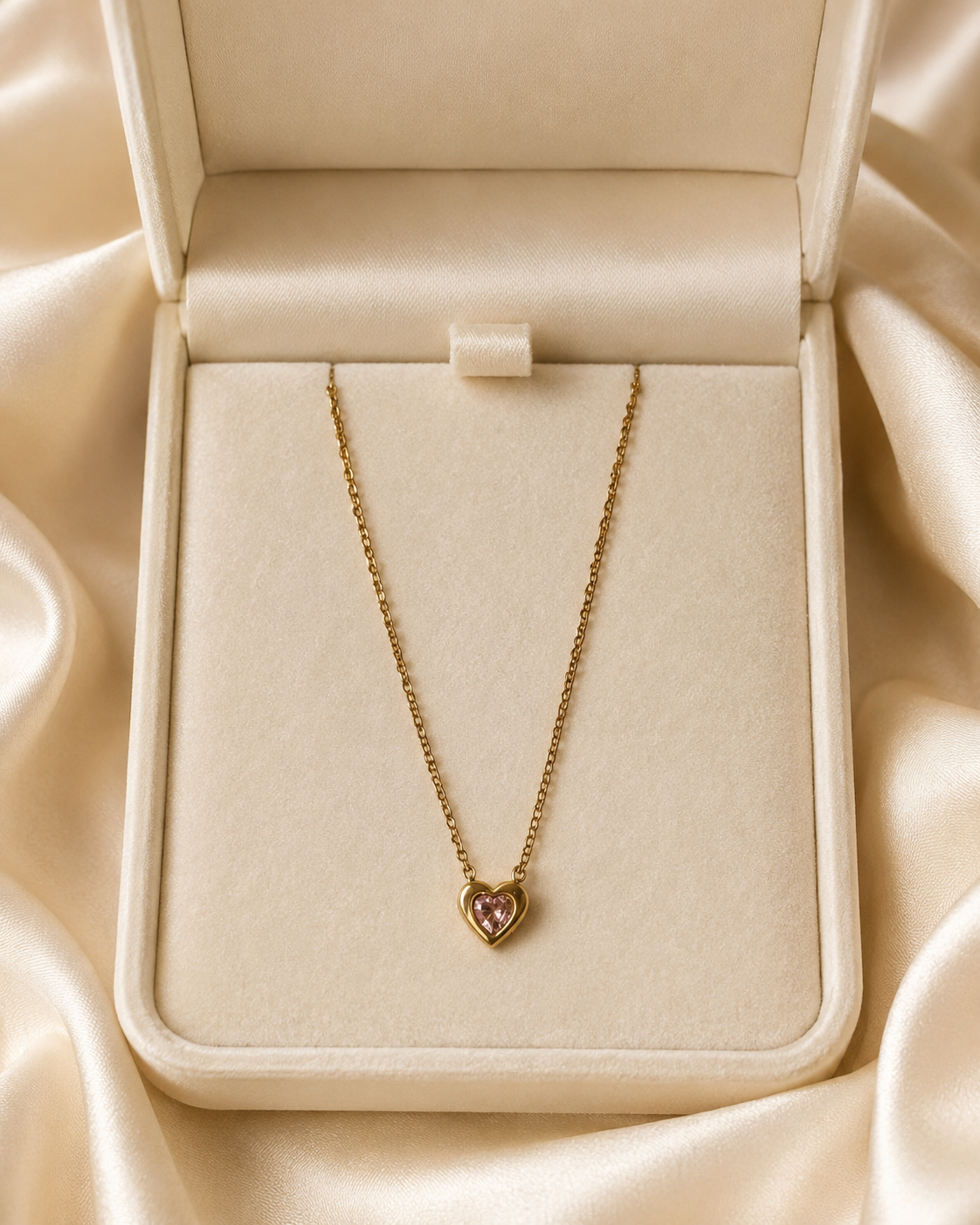 Gold-Plated Pink Crystal Heart Necklace