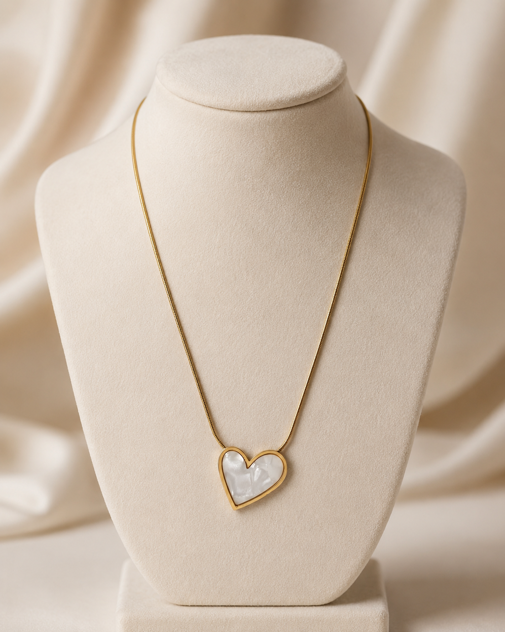 Gold-Plated White Mother-of-Pearl Heart Pendant Necklace