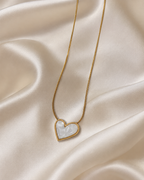 Gold-Plated White Mother-of-Pearl Heart Pendant Necklace