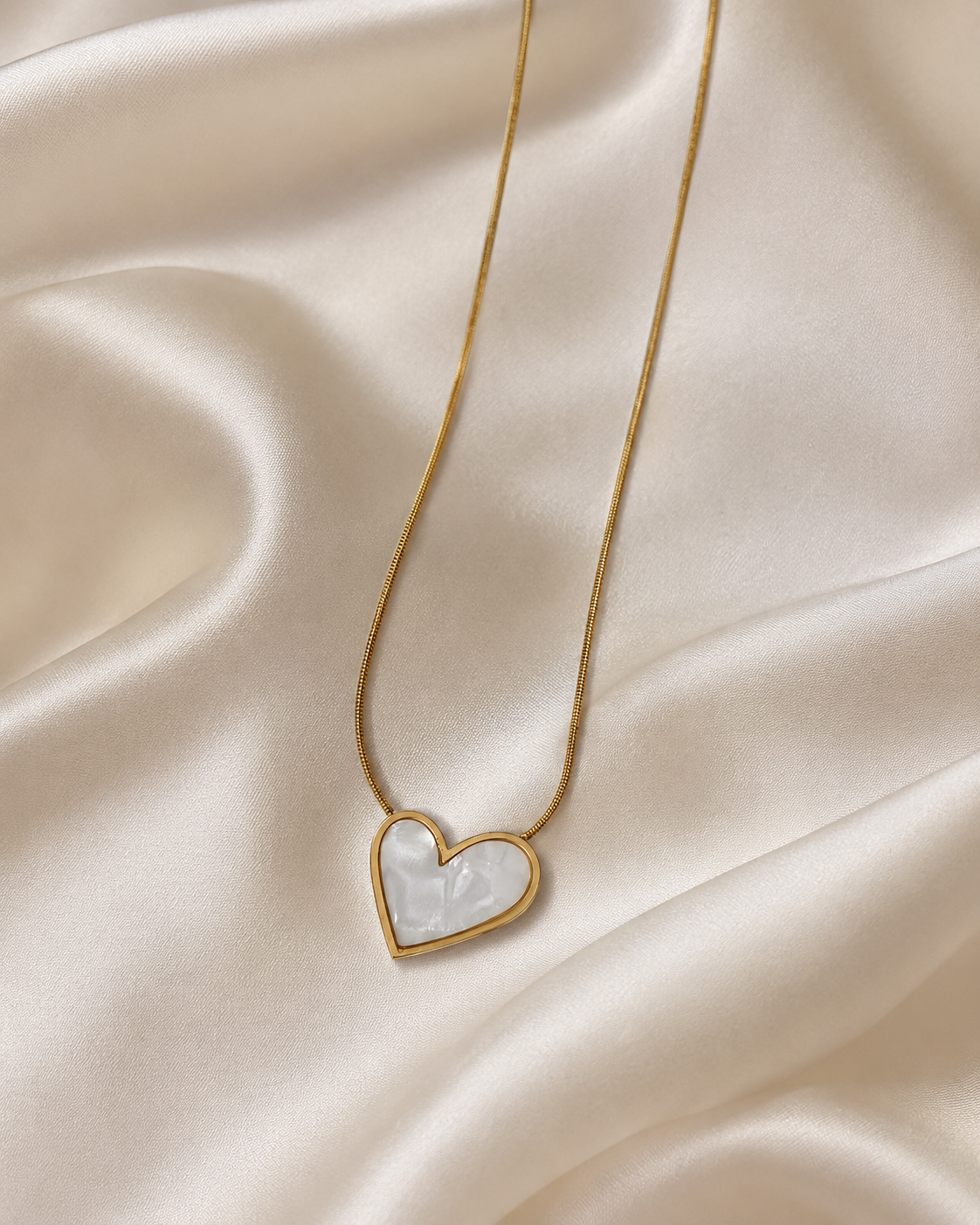 Gold-Plated White Mother-of-Pearl Heart Pendant Necklace