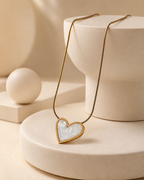 Gold-Plated White Mother-of-Pearl Heart Pendant Necklace